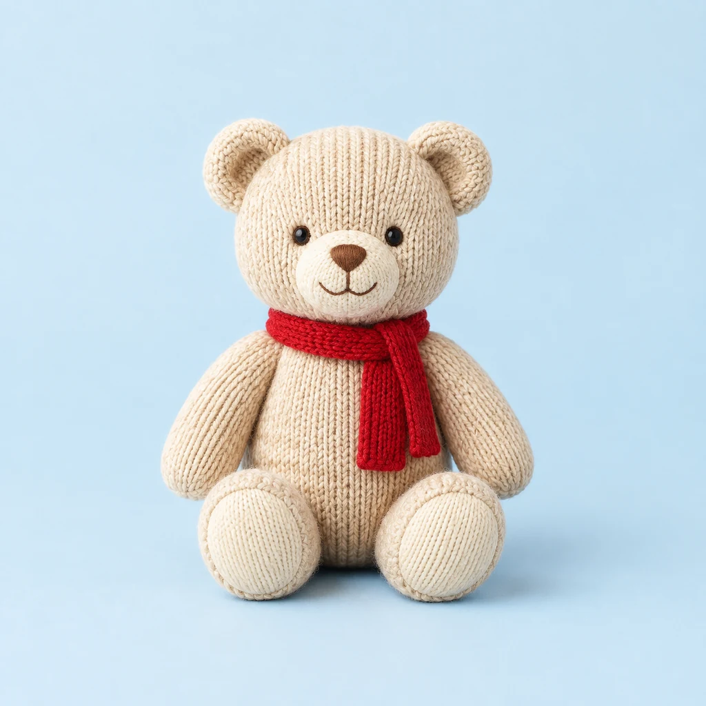 Soft knitted teddy bear in oatmeal cotton yarn